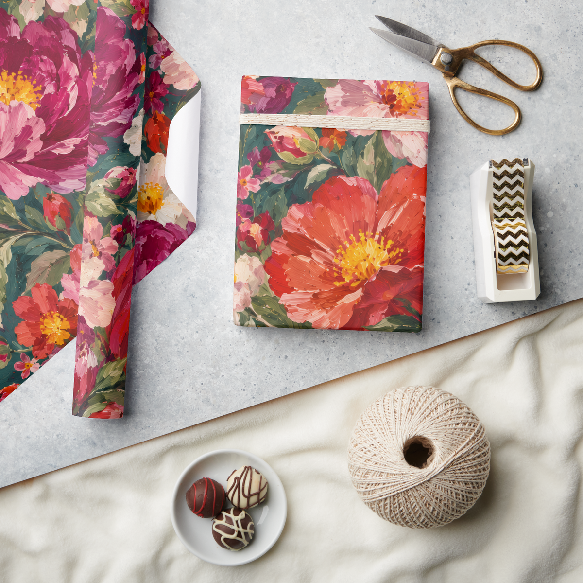 Elegant Pink Floral Garden Wrapping Paper | Nicky Bourke Art