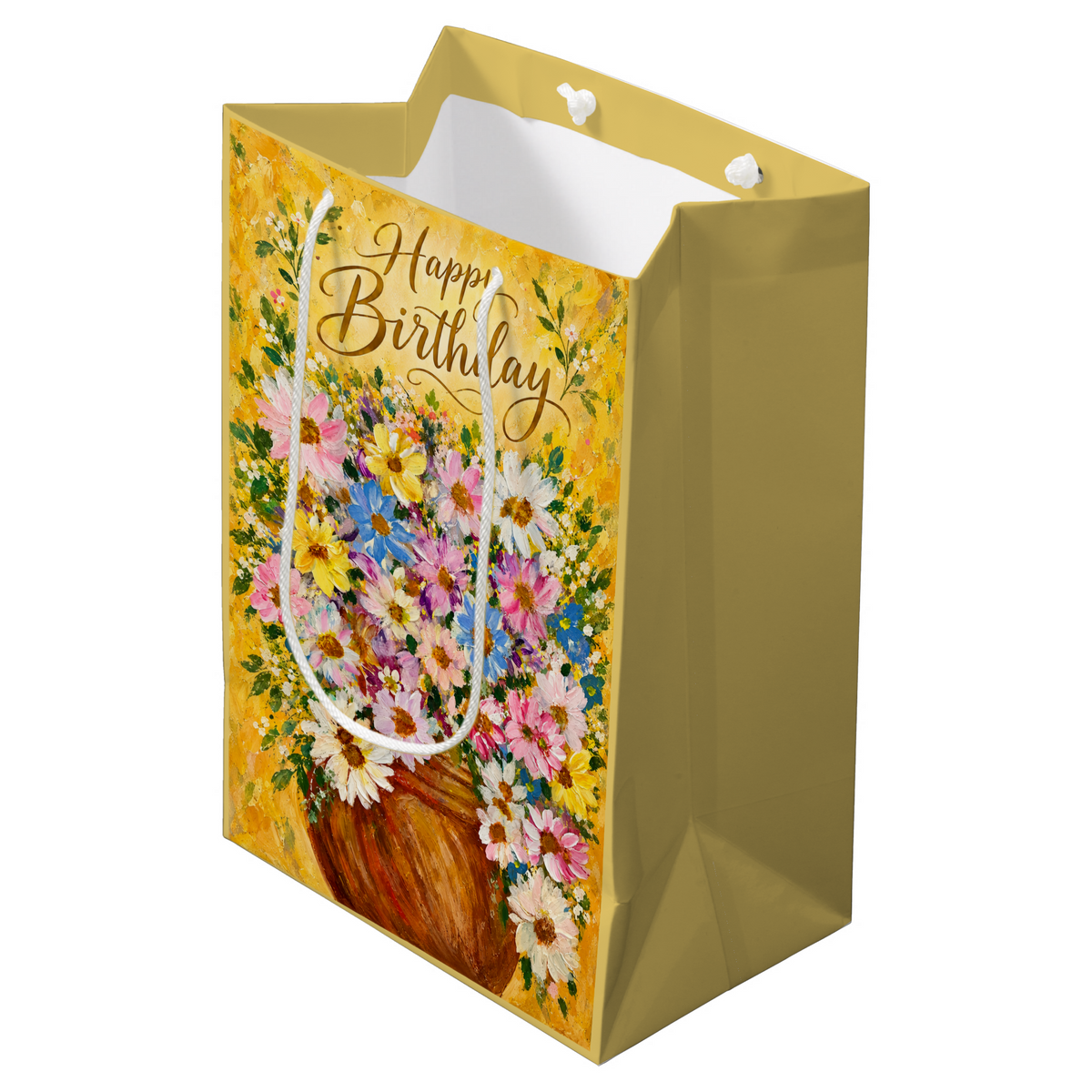 Elegant Happy Birthday Floral Gift Bag | Nicky Bourke Art
