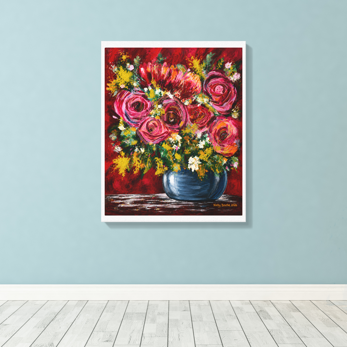 Pink Rose Floral Canvas Wall Art | Art Print by Nicky Bourke